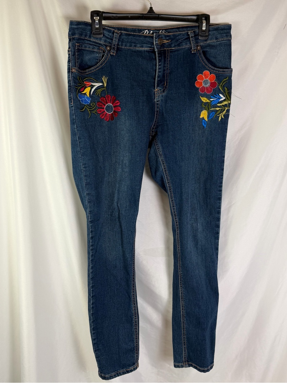 Blue Spice Embroidered Floral Jeans Size 12 Y2K Boho Stretch Denim